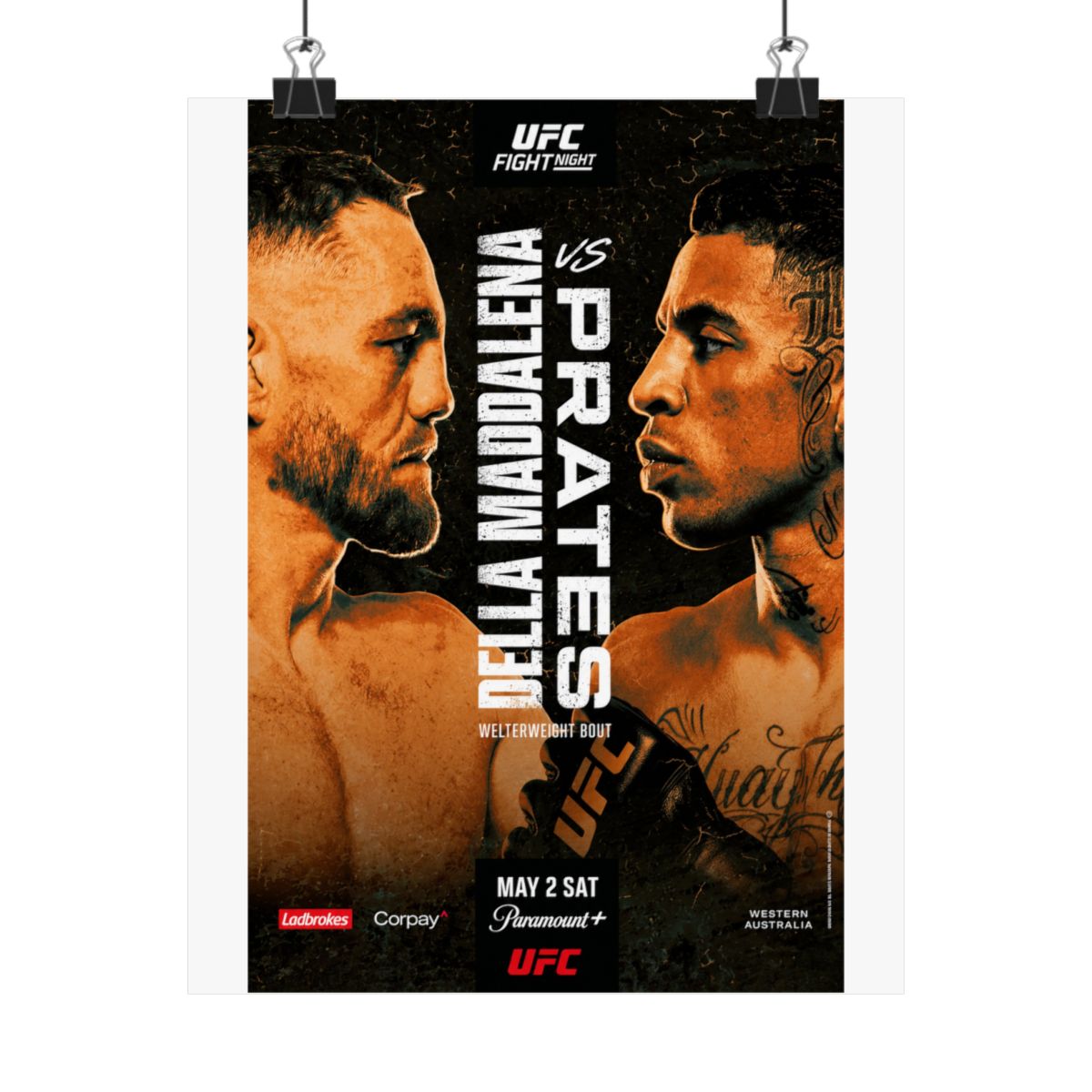 UFC Fight Night: Della Maddalena vs Prates Autographed Event Poster - Official Posters & Wall Art merchandise