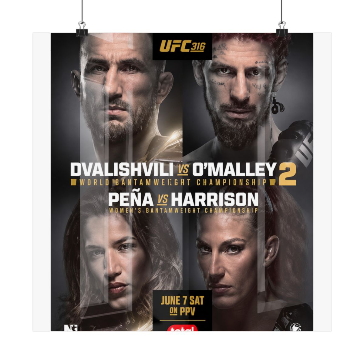 UFC 316 Poster: Dvalishvili vs O&;Malley 2, Peña vs Harrison - MMA Wall Art